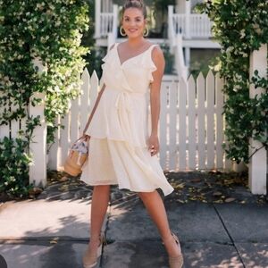 Gal Meets Glam Pale Yellow Ruffle Tierd Ruffled Dress Sz 14P